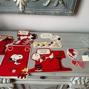 Vintage snoopy peanuts valentines cardboard decorations lot kisser Charlie Brown